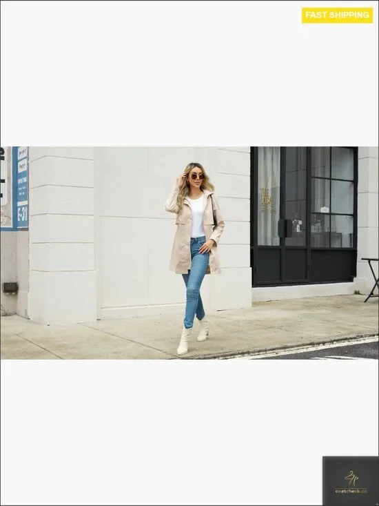 Lightweight Waterproof Trench Coat Rain Jacket Packable Windbreaker Chic Classic - Picture 6 of 7